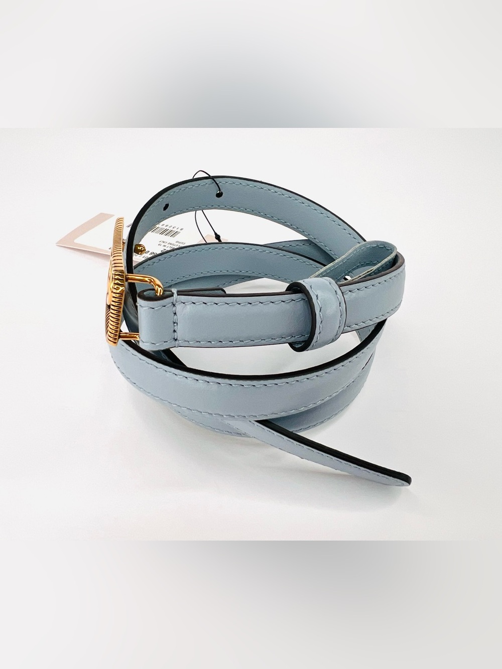 Gucci Skinny Blue Leather Belt With Interlocking G Logo Buckle Size 32 cm - 80" - Picture 5 of 10